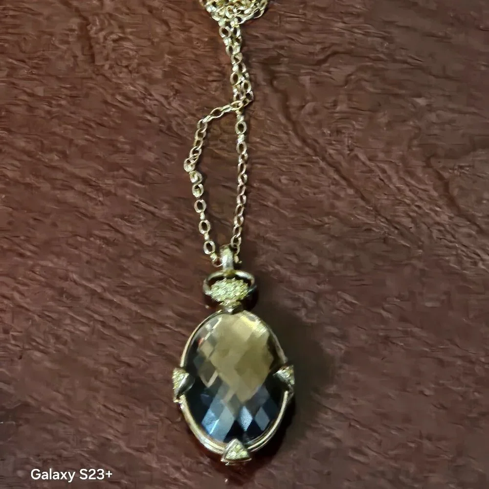 RARE MONICA RICH KOSANN QUARTZ YELLOW DIAMOND 18K CHARM LOCKET PENDANT NECKLACE